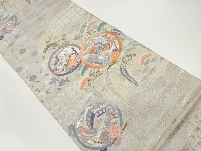 プラチナ二重箔九百綴秀洛花蝶文様織出し袋帯